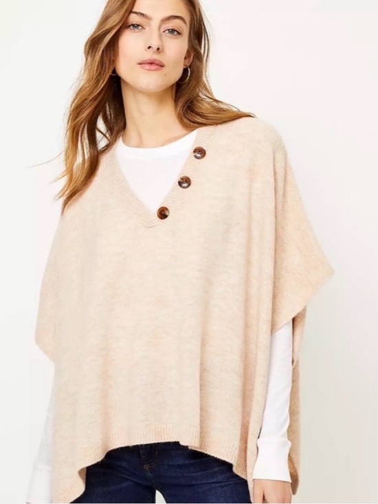 LOFT Sweaters - LOFT Beige Knit Poncho with Button Accents